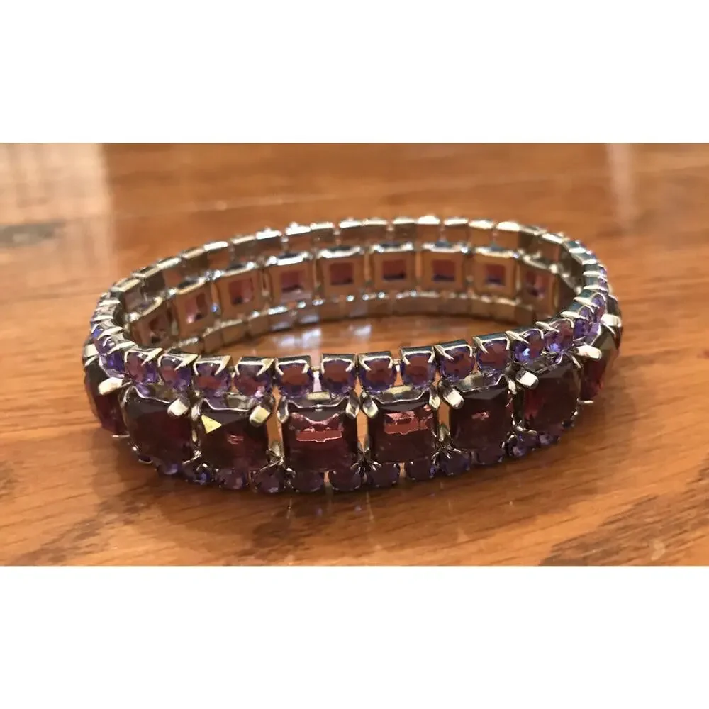 Estate Purple Large & Small Gem 3 Row Stretch Bracelet 3/4